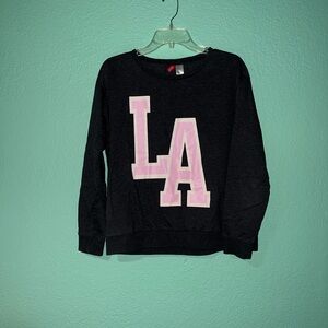 Dark Grey Sweatshirt with Pink LA Lettering